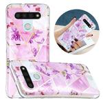 For LG K51 Flat Plating Splicing Gilding Protective Case(Purple Flowers)