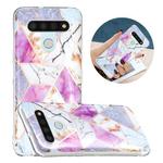 For LG K51 Flat Plating Splicing Gilding Protective Case(Purple White Marble)