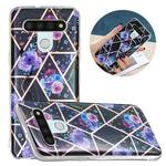 For LG K51 Flat Plating Splicing Gilding Protective Case(Black Background Flower)