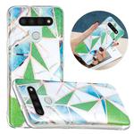 For LG K51 Flat Plating Splicing Gilding Protective Case(Green Triangle)