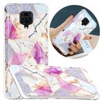 For Xiaomi Redmi Note 9 Pro Flat Plating Splicing Gilding Protective Case(Purple White Marble)