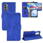 For LG Wing 5G Solid Color Skin Feel Magnetic Buckle Horizontal Flip Calf Texture PU Leather Case with Holder & Card Slots & Wallet(Blue)