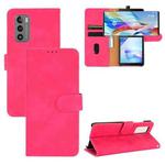 For LG Wing 5G Solid Color Skin Feel Magnetic Buckle Horizontal Flip Calf Texture PU Leather Case with Holder & Card Slots & Wallet(Rose Red)