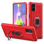For Samsung Galaxy M51 Carbon Fiber Protective Case with 360 Degree Rotating Ring Holder(Red)