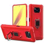 For Xiaomi Poco X3 NFC Carbon Fiber Protective Case with 360 Degree Rotating Ring Holder(Red)