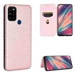 For Wiko View5 Plus Carbon Fiber Texture Horizontal Flip TPU + PC + PU Leather Case with Card Slot(Pink)