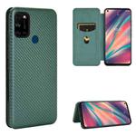 For Wiko View5 Plus Carbon Fiber Texture Horizontal Flip TPU + PC + PU Leather Case with Card Slot(Green)