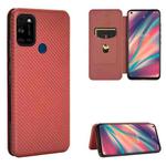 For Wiko View5 Plus Carbon Fiber Texture Horizontal Flip TPU + PC + PU Leather Case with Card Slot(Brown)