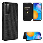 For Huawei P Smart 2021 / Y7A Carbon Fiber Texture Horizontal Flip TPU + PC + PU Leather Case with Card Slot(Black)