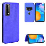 For Huawei P Smart 2021 / Y7A Carbon Fiber Texture Horizontal Flip TPU + PC + PU Leather Case with Card Slot(Blue)