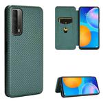 For Huawei P Smart 2021 / Y7A Carbon Fiber Texture Horizontal Flip TPU + PC + PU Leather Case with Card Slot(Green)