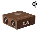 Q5A Multifunctional Wooden Touch Clock Display Wireless Charging Bluetooth Speaker, Support TF Card & U Disk & 3.5mm AUX(Walnut)