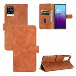 For vivo V20 4G (Indian Version) Solid Color Skin Feel Magnetic Buckle Horizontal Flip Calf Texture PU Leather Case with Holder & Card Slots & Wallet(Brown)