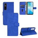 For vivo Y73s Solid Color Skin Feel Magnetic Buckle Horizontal Flip Calf Texture PU Leather Case with Holder & Card Slots & Wallet(Blue)