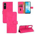 For vivo Y73s Solid Color Skin Feel Magnetic Buckle Horizontal Flip Calf Texture PU Leather Case with Holder & Card Slots & Wallet(Rose Red)