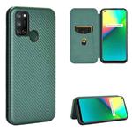 For OPPO Realme 7i Carbon Fiber Texture Horizontal Flip TPU + PC + PU Leather Case with Card Slot(Green)
