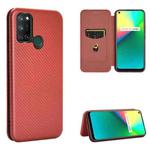 For OPPO Realme 7i Carbon Fiber Texture Horizontal Flip TPU + PC + PU Leather Case with Card Slot(Brown)