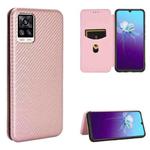 For vivo V20 4G (Indian Version) Carbon Fiber Texture Horizontal Flip TPU + PC + PU Leather Case with Card Slot(Pink)