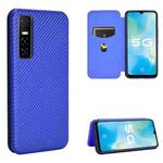 For vivo Y73s Carbon Fiber Texture Horizontal Flip TPU + PC + PU Leather Case with Card Slot(Blue)