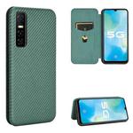 For vivo Y73s Carbon Fiber Texture Horizontal Flip TPU + PC + PU Leather Case with Card Slot(Green)