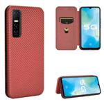 For vivo Y73s Carbon Fiber Texture Horizontal Flip TPU + PC + PU Leather Case with Card Slot(Brown)