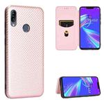 For Asus Zenfone Max (M2) ZB633KL Carbon Fiber Texture Horizontal Flip TPU + PC + PU Leather Case with Card Slot(Pink)