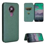 For Nokia 3.4 Carbon Fiber Texture Horizontal Flip TPU + PC + PU Leather Case with Card Slot(Green)