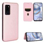 For Oukitel C21 Carbon Fiber Texture Horizontal Flip TPU + PC + PU Leather Case with Card Slot(Pink)