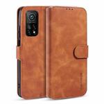 For Xiaomi Mi 10T / 10T Pro DG.MING Retro Oil Side Horizontal Flip Case with Holder & Card Slots & Wallet(Brown)