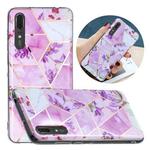 For Huawei P20 Flat Plating Splicing Gilding Protective Case(Purple Flowers Color Matching)