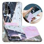For Huawei P20 Flat Plating Splicing Gilding Protective Case(Grey Pink White Marble Color Matching)