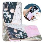 For Huawei P20 Lite Flat Plating Splicing Gilding Protective Case(Grey Pink White Marble Color Matching)