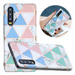 For Huawei P30 Flat Plating Splicing Gilding Protective Case(Blue White Green Pink Color Matching)