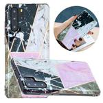 For Huawei P30 Pro Flat Plating Splicing Gilding Protective Case(Grey Pink White Marble Color Matching)