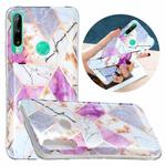For Huawei P40 Lite E Flat Plating Splicing Gilding Protective Case(Purple White Marble Color Matching)