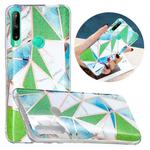 For Huawei P40 Lite E Flat Plating Splicing Gilding Protective Case(Green Triangle Body Color Matching)