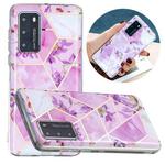 For Huawei P40 Pro Flat Plating Splicing Gilding Protective Case(Purple Flowers Color Matching)