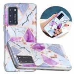 For Huawei P40 Pro Flat Plating Splicing Gilding Protective Case(Purple White Marble Color Matching)