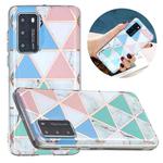 For Huawei P40 Pro Flat Plating Splicing Gilding Protective Case(Blue White Green Pink Color Matching)