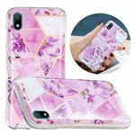 For Huawei Y5 (2019) Flat Plating Splicing Gilding Protective Case(Purple Flowers Color Matching)