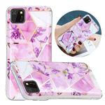For Huawei Y5p Flat Plating Splicing Gilding Protective Case(Purple Flowers Color Matching)