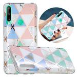 For Huawei Y6p Flat Plating Splicing Gilding Protective Case(Blue White Green Pink Color Matching)