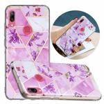 For Huawei Y7 (2019) Flat Plating Splicing Gilding Protective Case(Purple Flowers Color Matching)