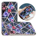 For Huawei Y7 (2019) Flat Plating Splicing Gilding Protective Case(Black Background Flower Matching Color)