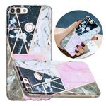 For Huawei Enjoy 7S Flat Plating Splicing Gilding Protective Case(Grey Pink White Marble Color Matching)