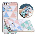 For Huawei Enjoy 7S Flat Plating Splicing Gilding Protective Case(Blue White Green Pink Color Matching)