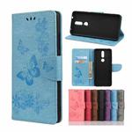 For Nokia 2.4 Butterflies Embossing Horizontal Flip Leather Case with Holder & Card Slots & Wallet(Blue)