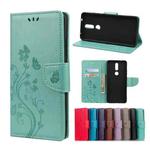 For Nokia 2.4 Butterfly Flower Pattern Horizontal Flip Leather Case with Holder & Card Slots & Wallet(Green)