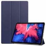 For Lenovo Tab P11 TB-J606F /Tab P11 5G Three-folding Custer Texture Smart Leather Tablet Case(Dark Blue)