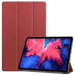 For Lenovo Tab P11 TB-J606F /Tab P11 5G Three-folding Custer Texture Smart Leather Tablet Case(Wine Red)